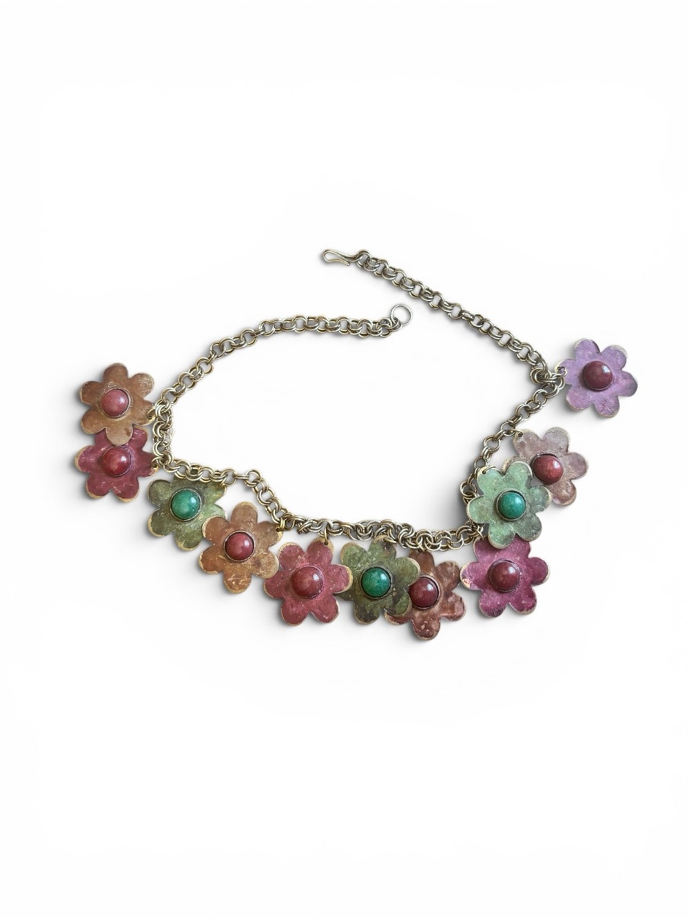 Vintage|70s Boho Flower Necklace|Faux Stone|Belt Chain